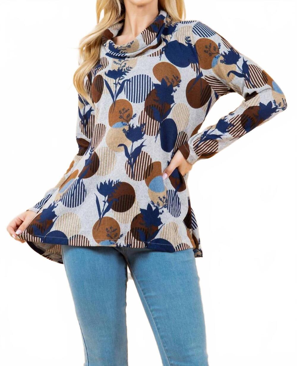 NEW LA SOUL bohemian print tunic top in blue multi
